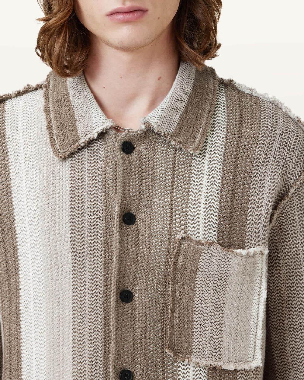 All Saints Truck Striped Cardigan Plaster Taupe