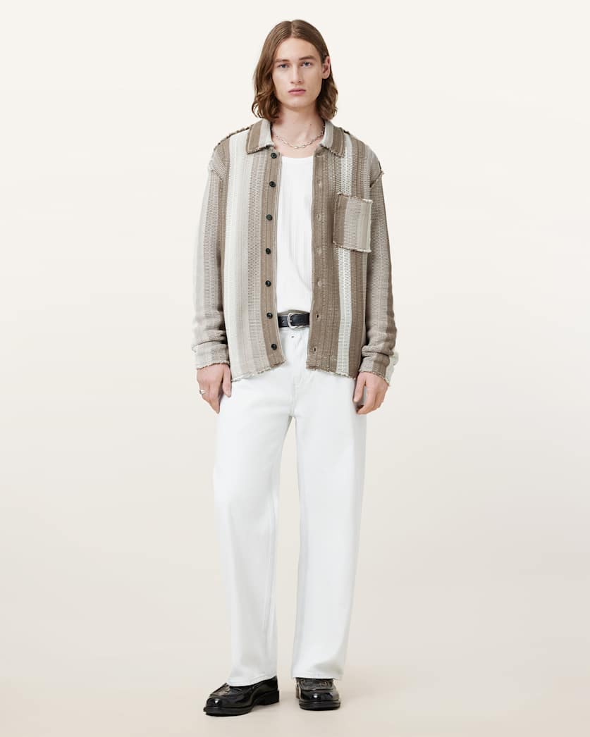 all saints Truck Striped Cardigan Plaster Taupe