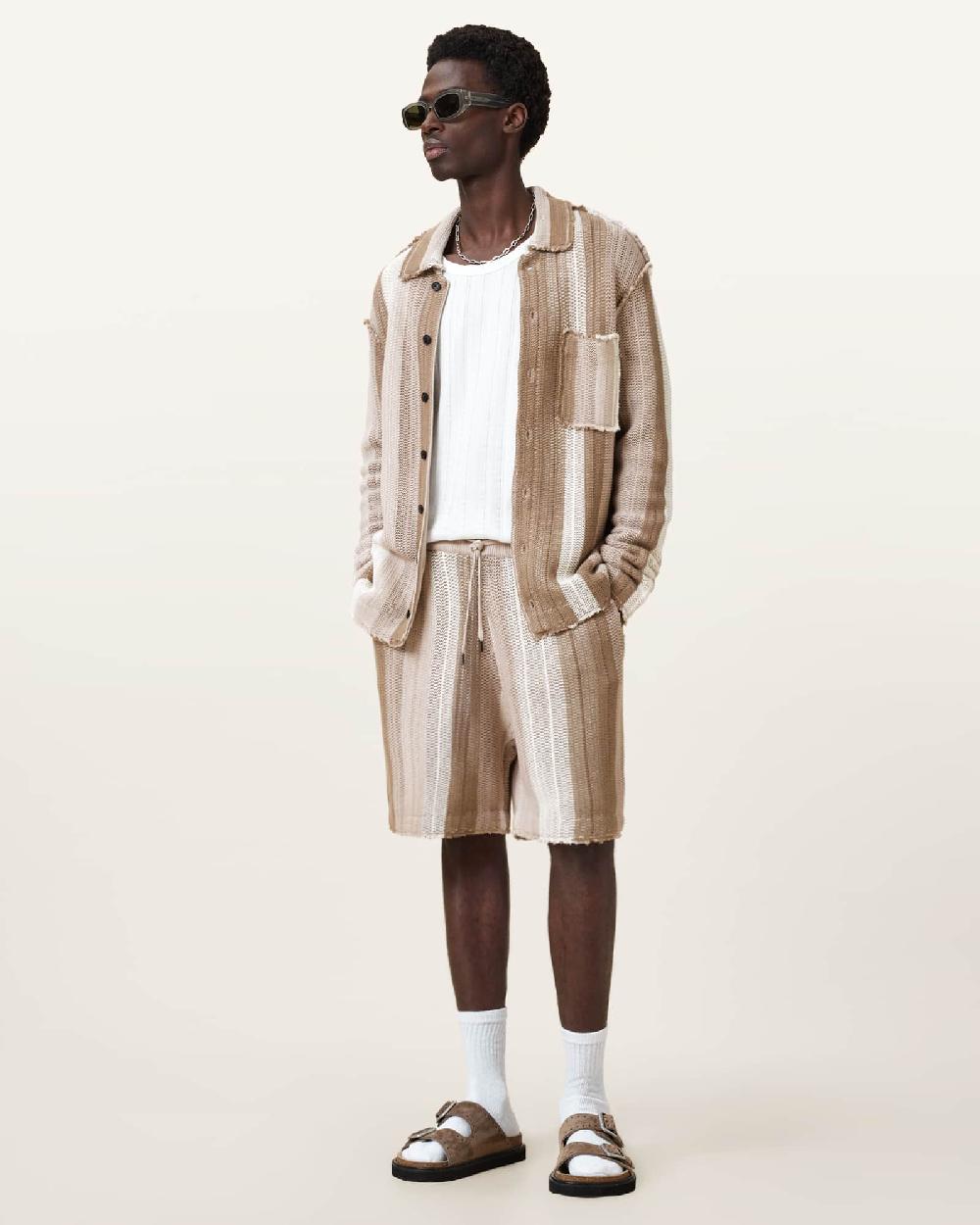 All Saints Truck Striped Shorts Plaster Taupe