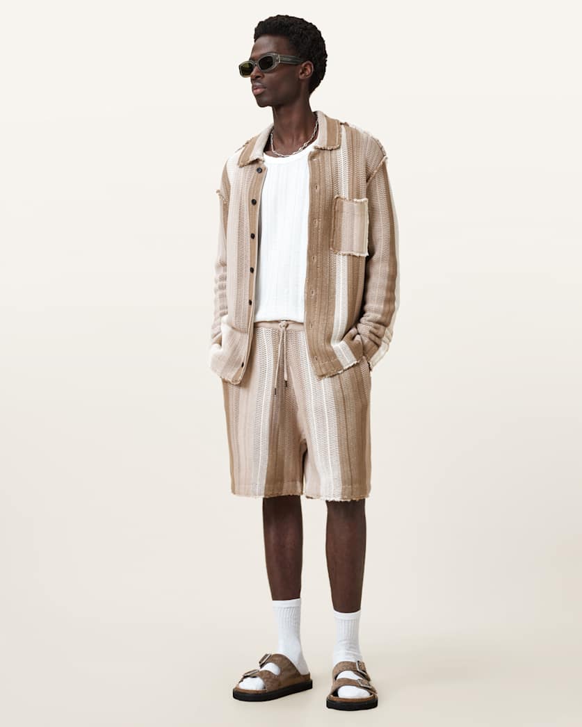 all saints Truck Striped Shorts Plaster Taupe