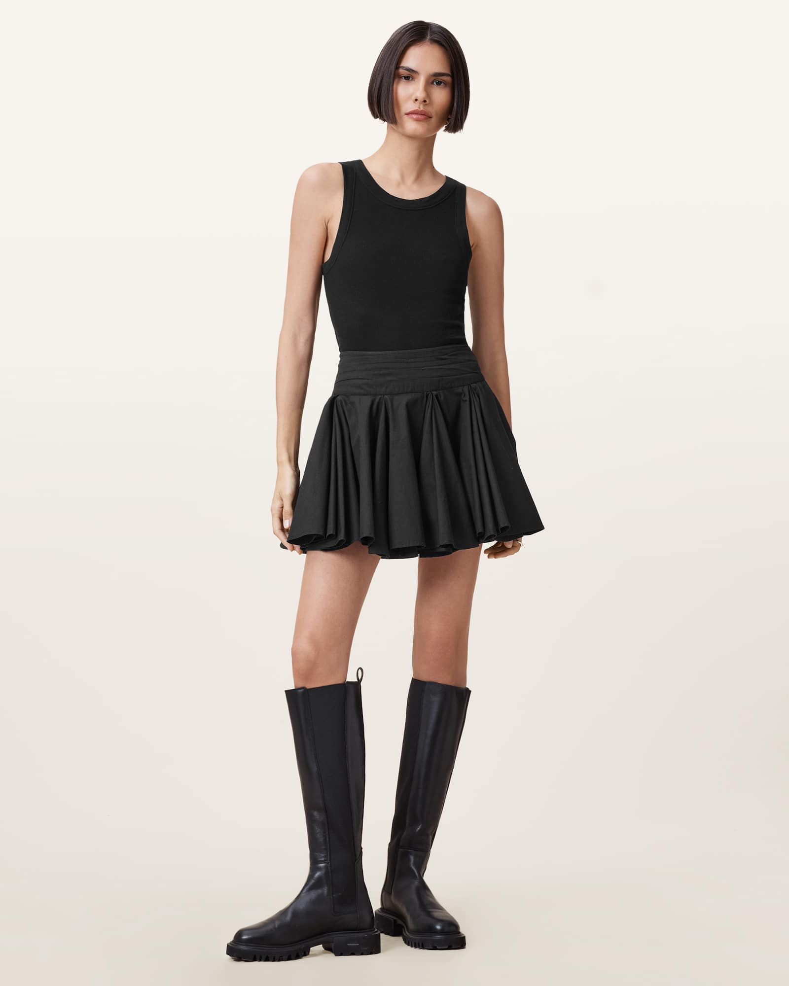 All Saints Tulip Black Cotton Mini Skirt Black