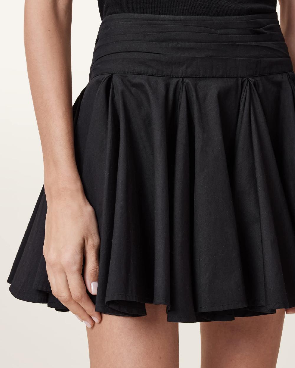 All Saints Tulip Black Cotton Mini Skirt Black