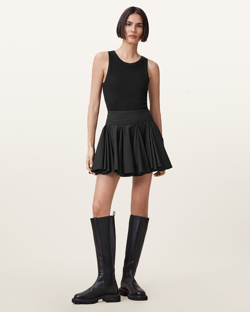 all saints Tulip Black Cotton Mini Skirt Black