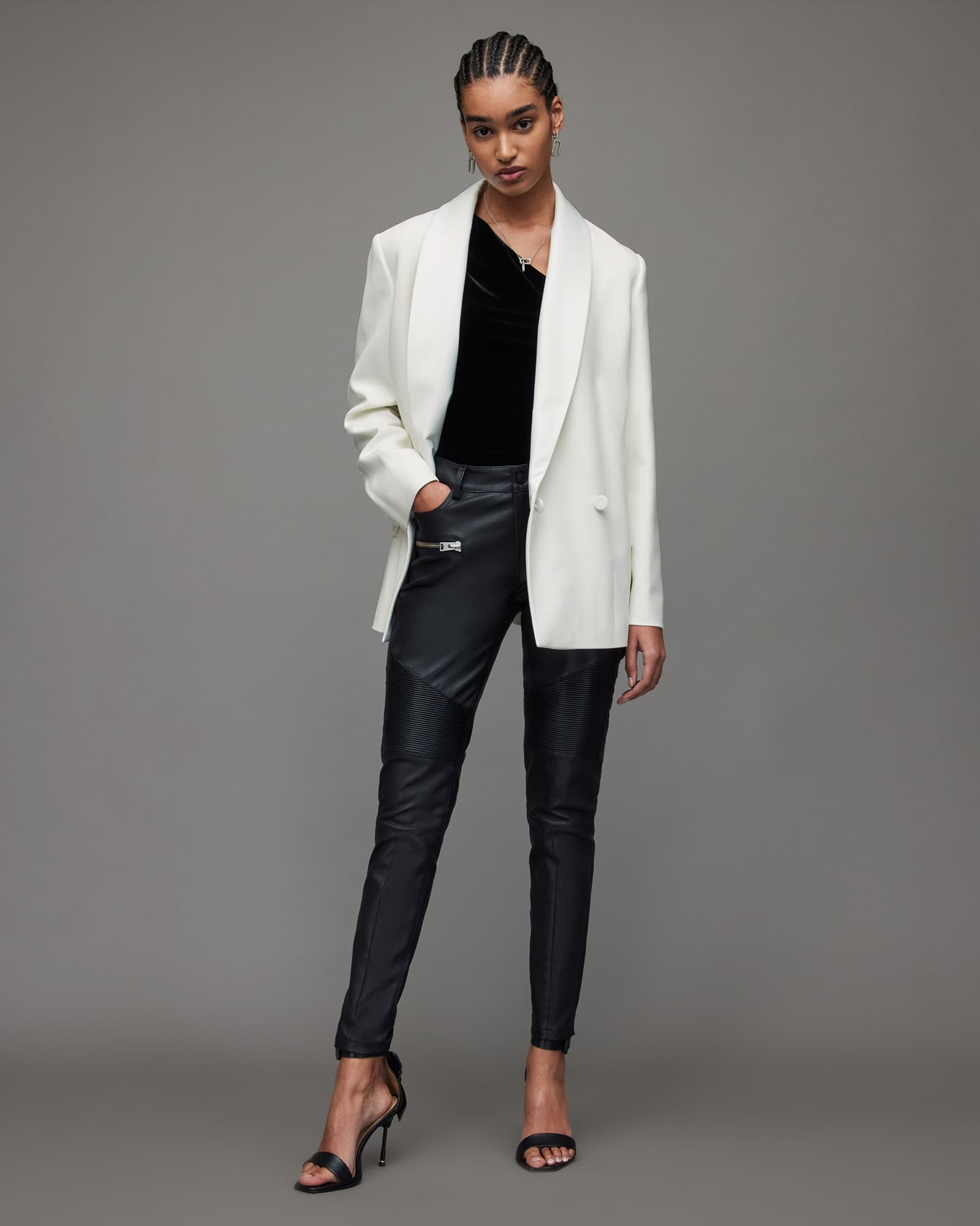 All Saints Tux Double Breasted Blazer Ivory White