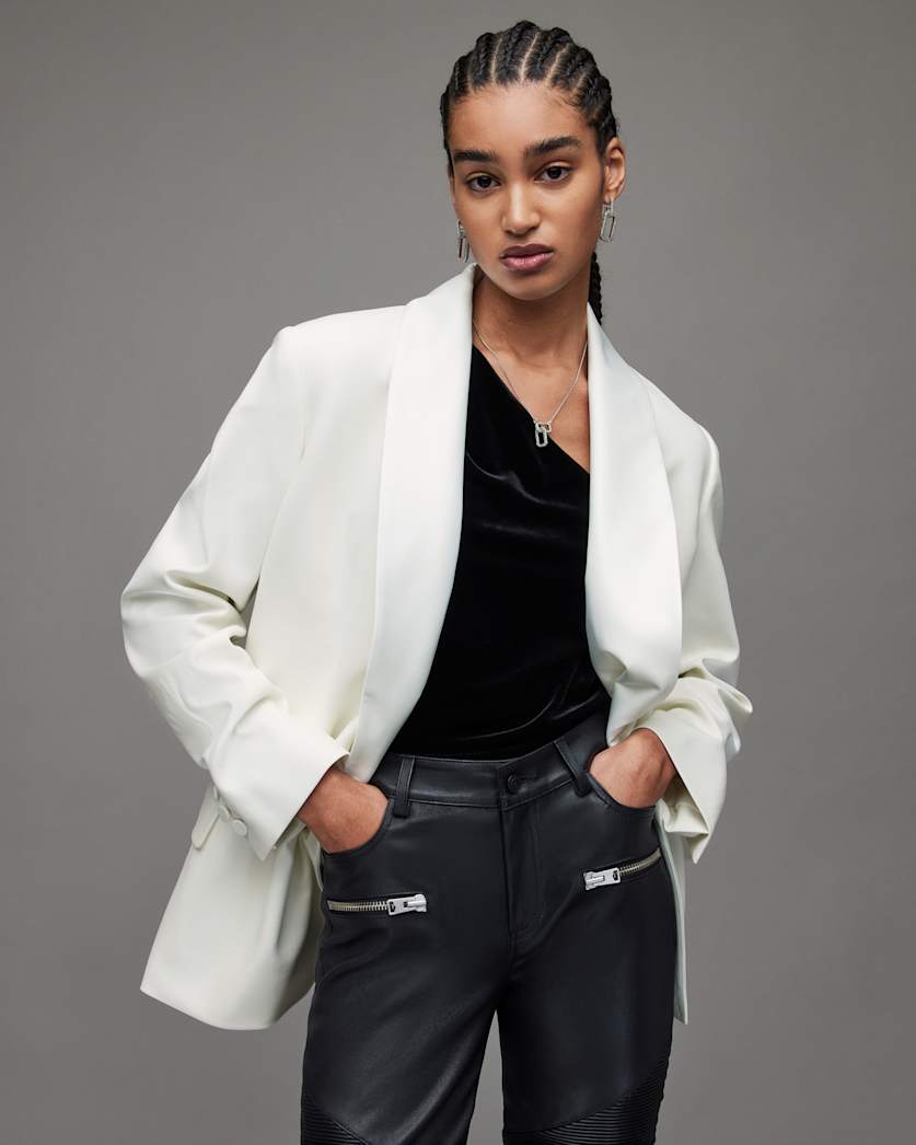 all saints Tux Double Breasted Blazer Ivory White