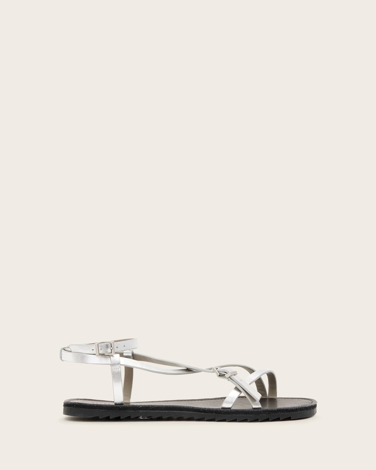 All Saints Tyla Metallic Leather Sandals Silver