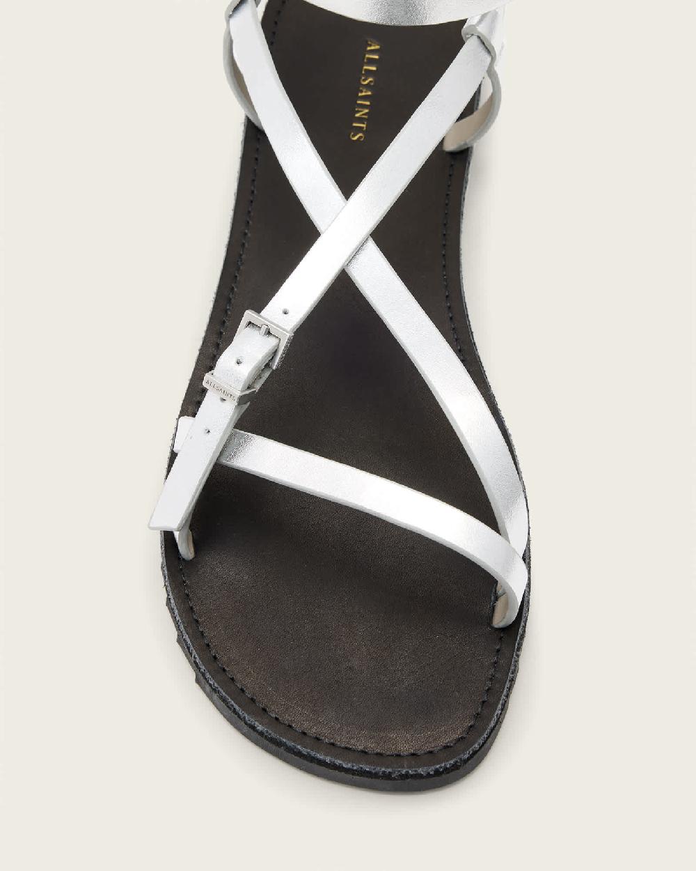 All Saints Tyla Metallic Leather Sandals Silver