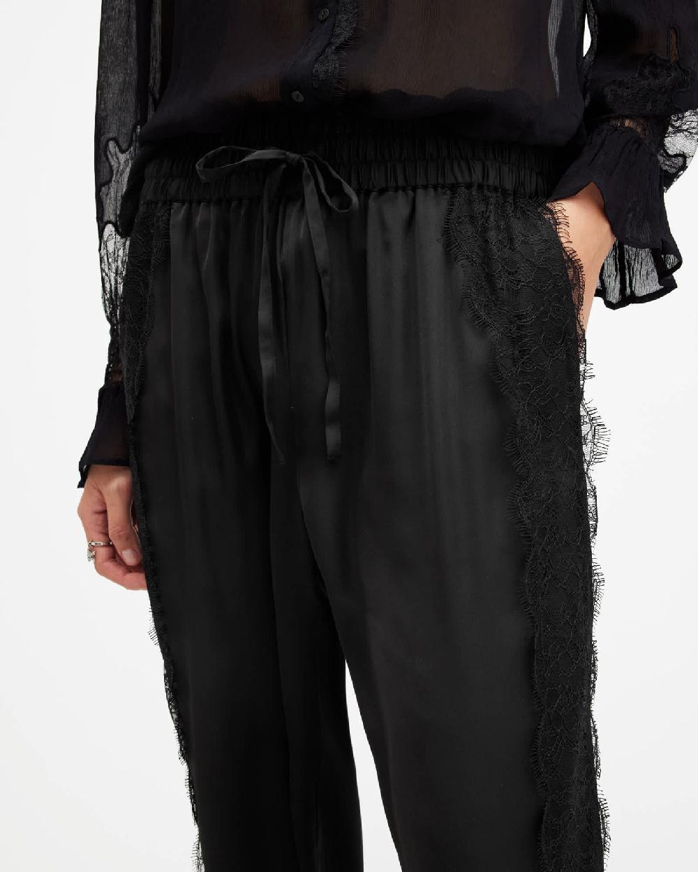 All Saints Tyler Wide Leg Lace Trim Pants Black