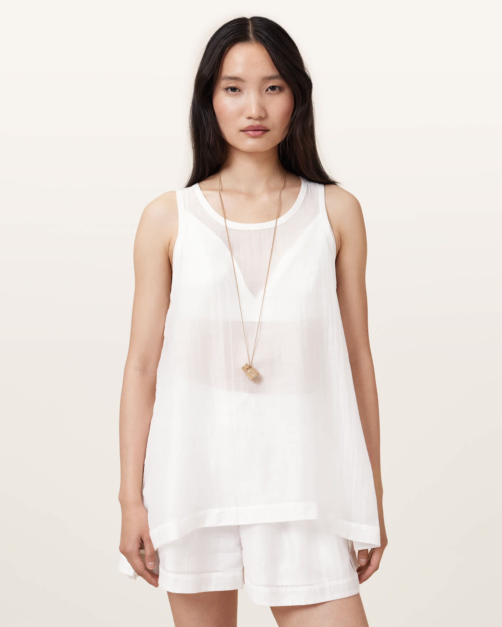 All Saints Tysh Sheer Tank Top Snow White