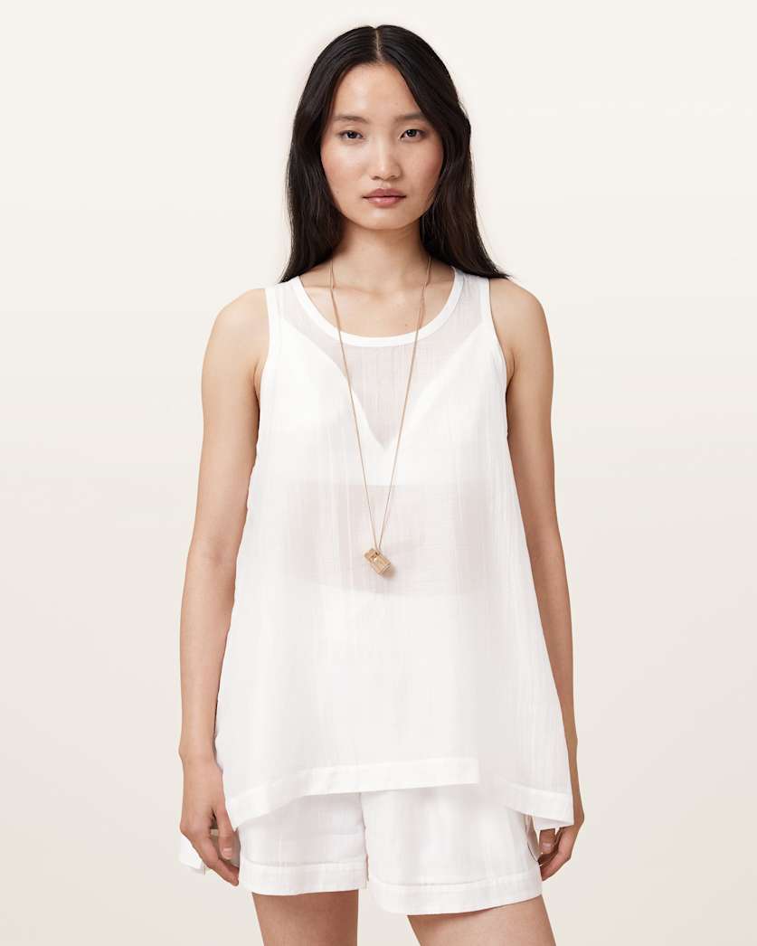 all saints Tysh Sheer Tank Top Snow White