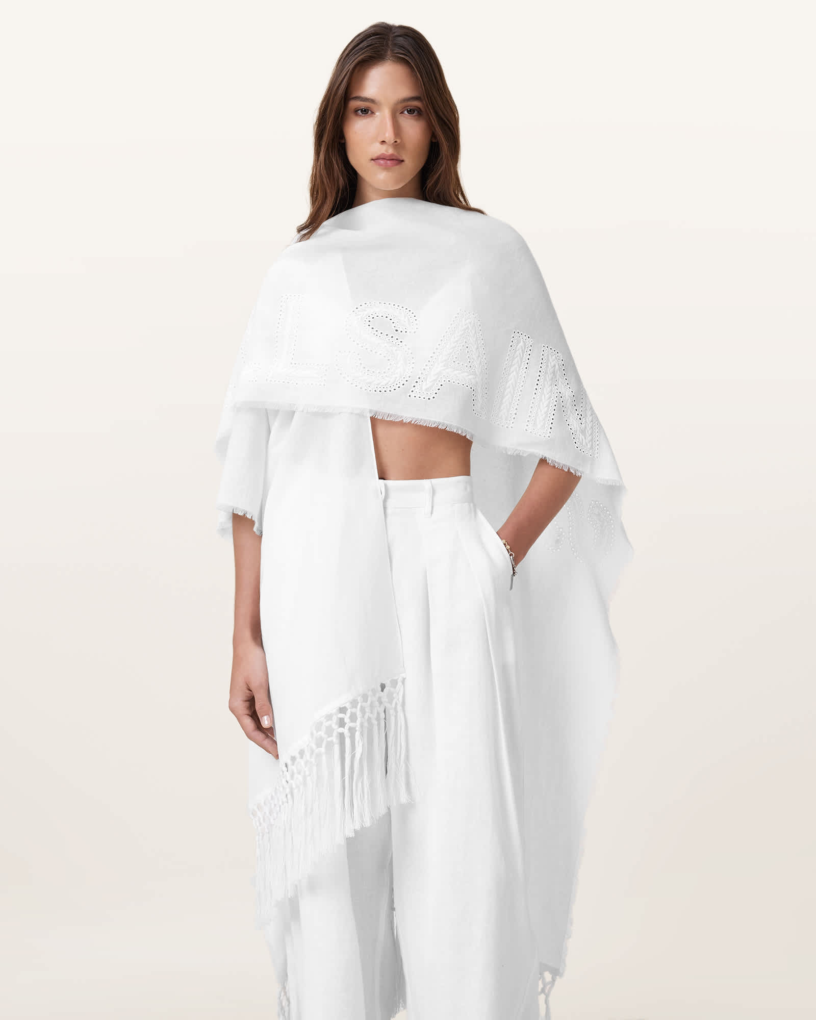 All Saints Underground Eyelet Ruana White