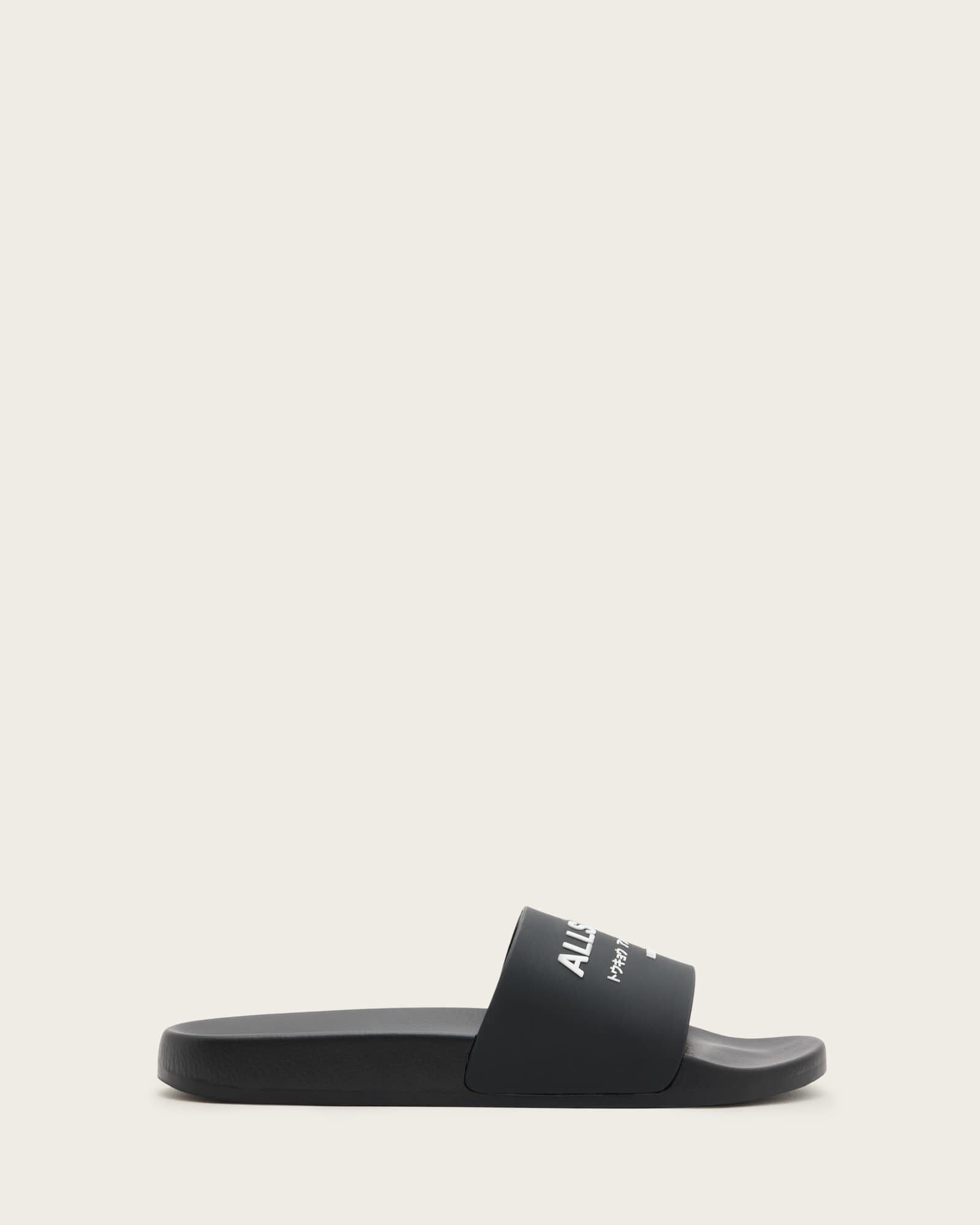 All Saints Underground Logo Slip On Slides Black