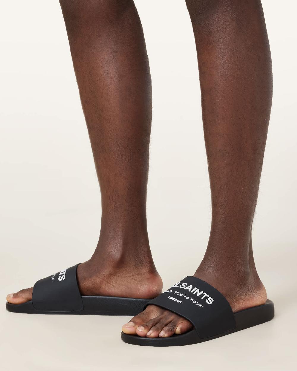 All Saints Underground Logo Slip On Slides Black