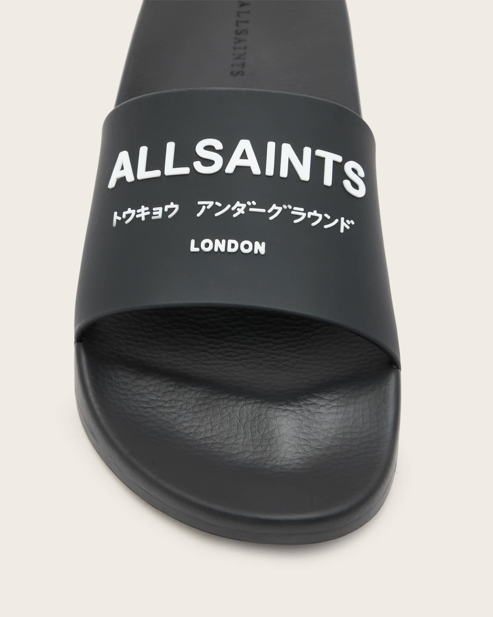 All Saints Underground Logo Slip On Slides Black