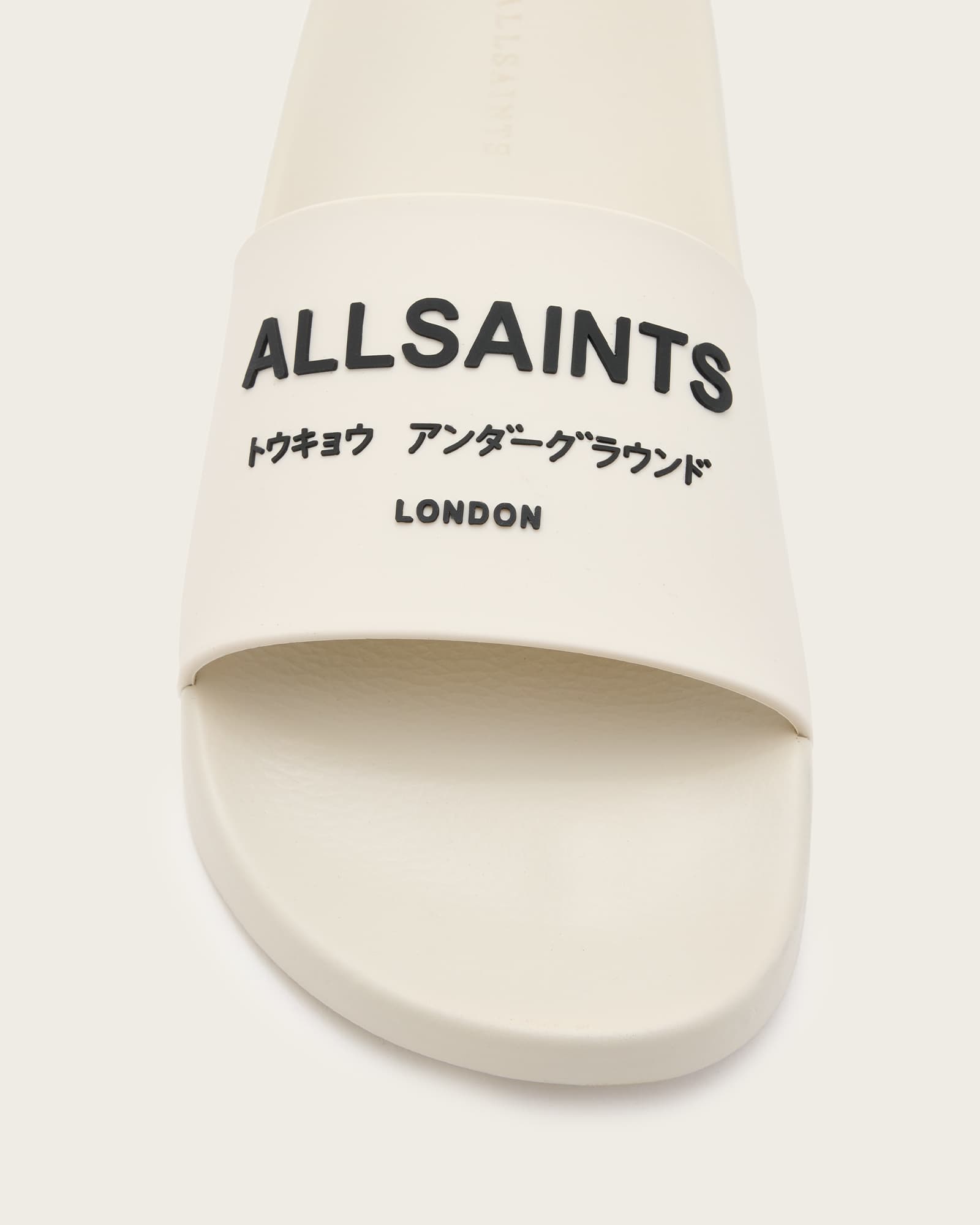 All Saints Underground Logo Slip On Slides White