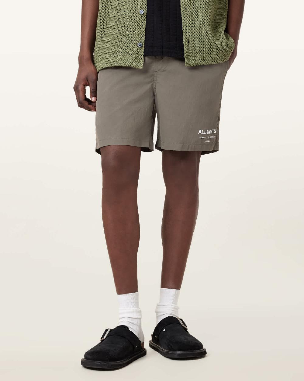 All Saints Underground Swim Shorts Ash Khaki Green