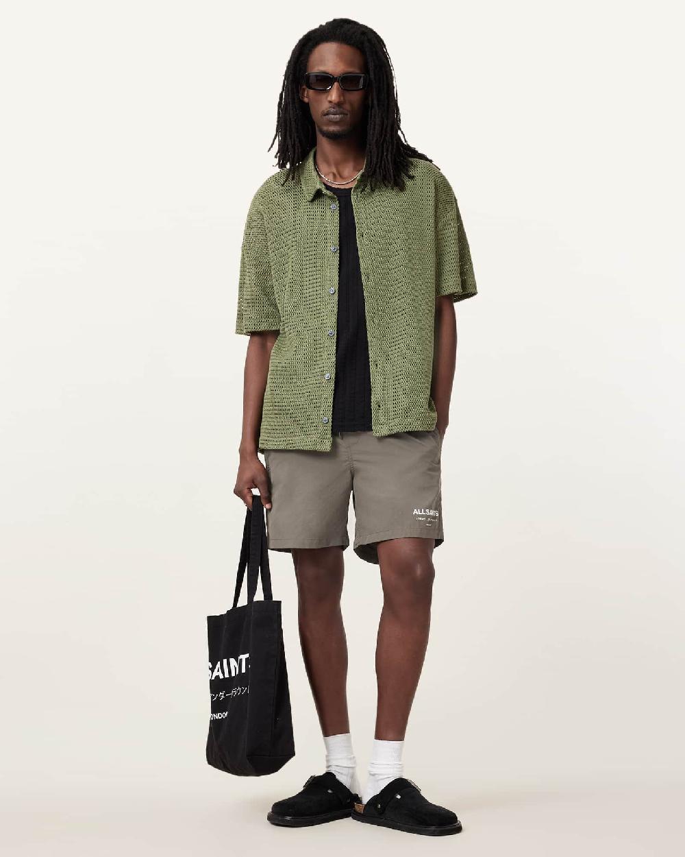 All Saints Underground Swim Shorts Ash Khaki Green