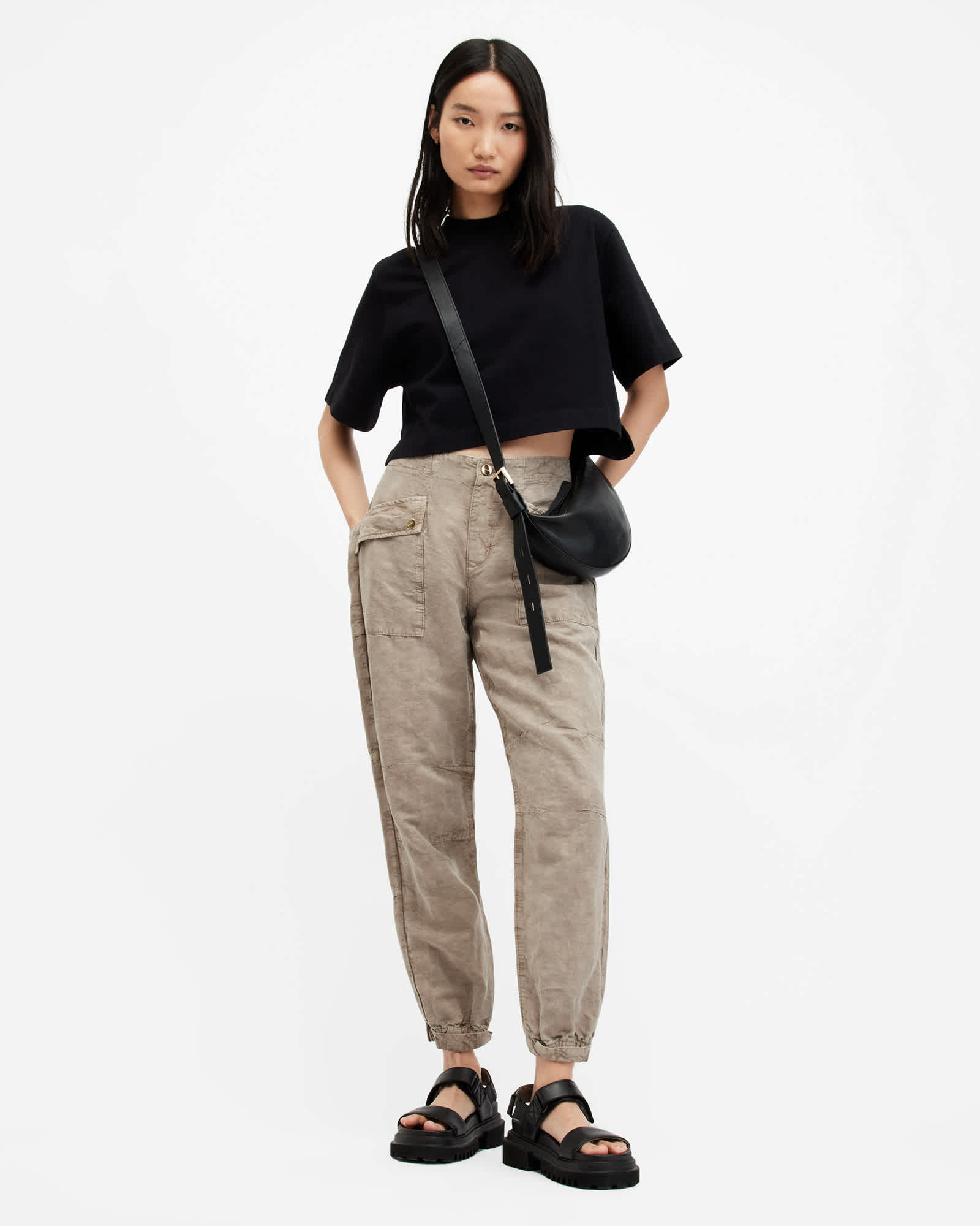 All Saints Val Linen Blend Cargo Pants Taupe Brown