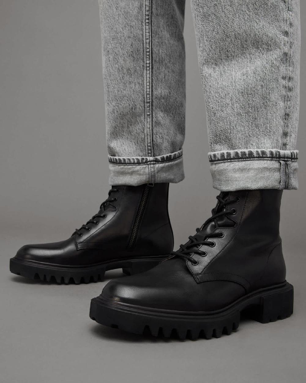 All Saints Vaughan Chunky Leather Boots Black