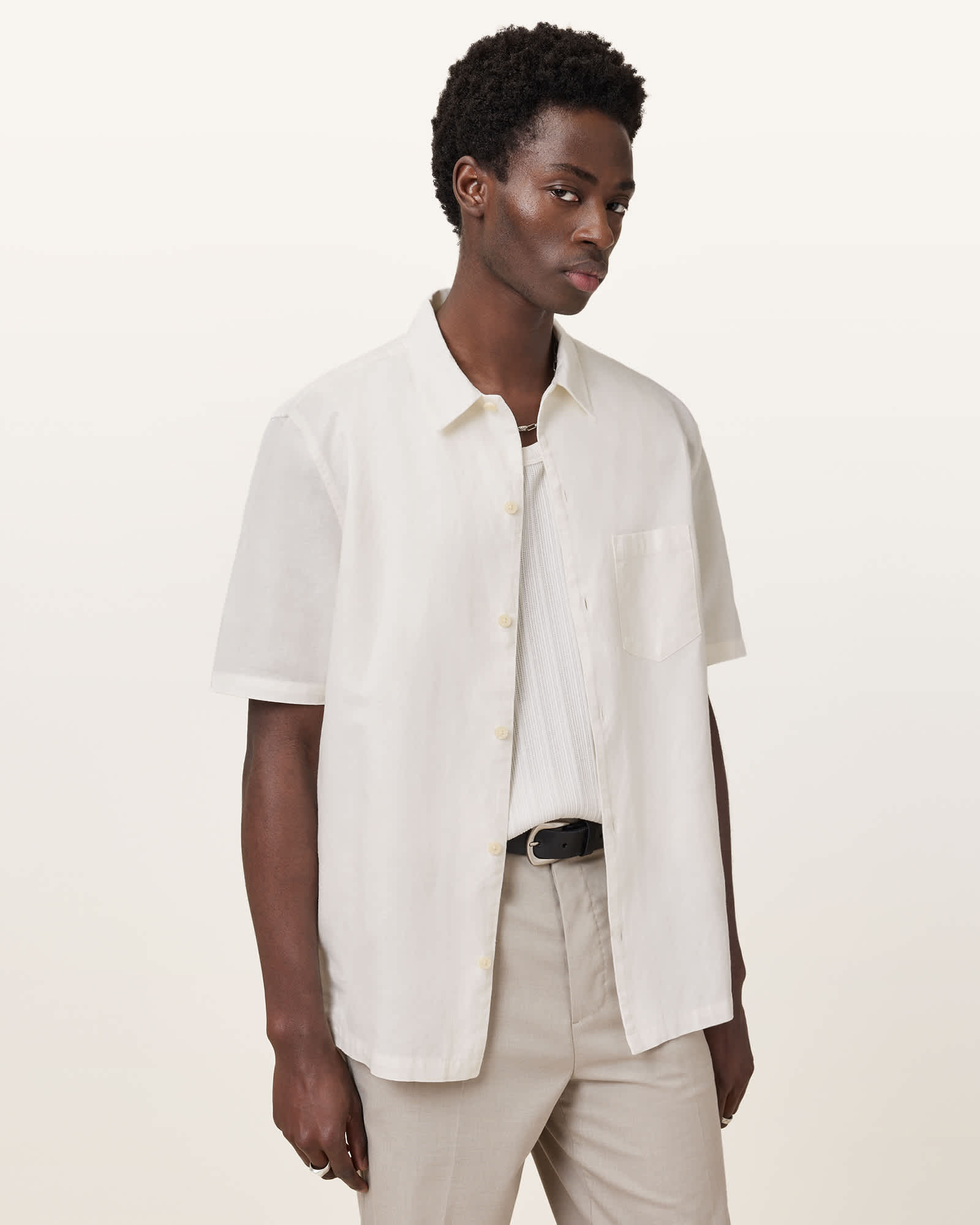 All Saints Veda Short Sleeve Shirt Off White