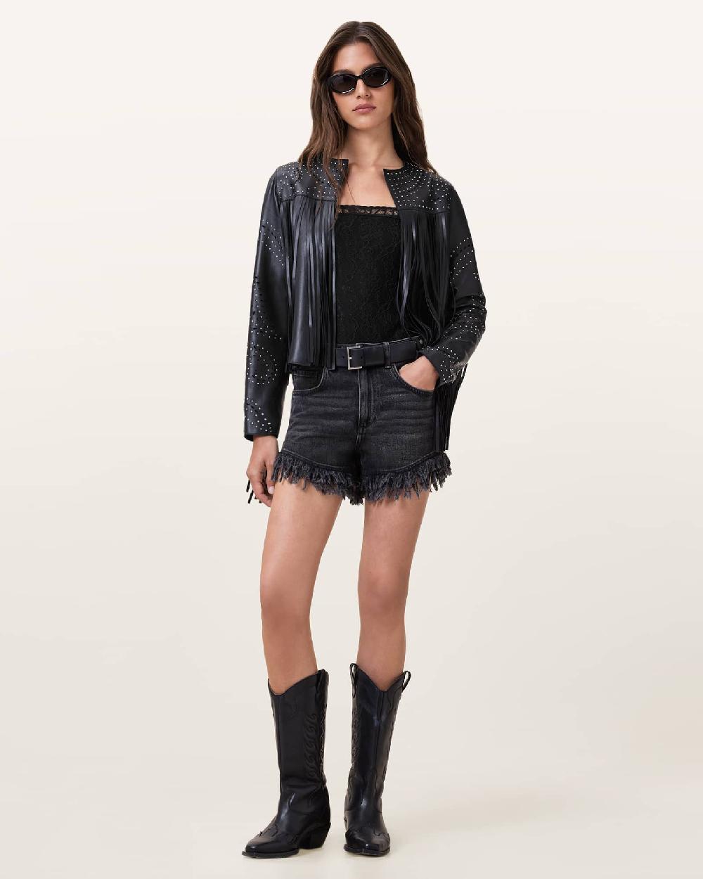 All Saints Vera Black Lace Bodysuit Black