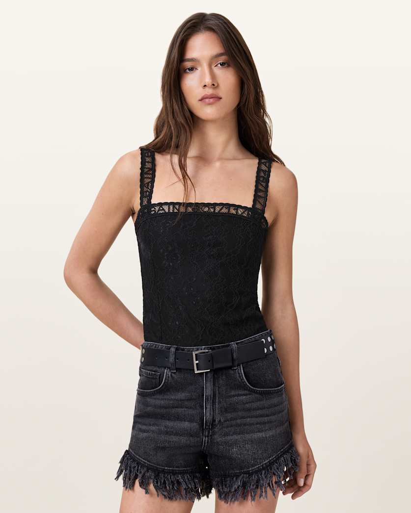 all saints Vera Black Lace Bodysuit Black