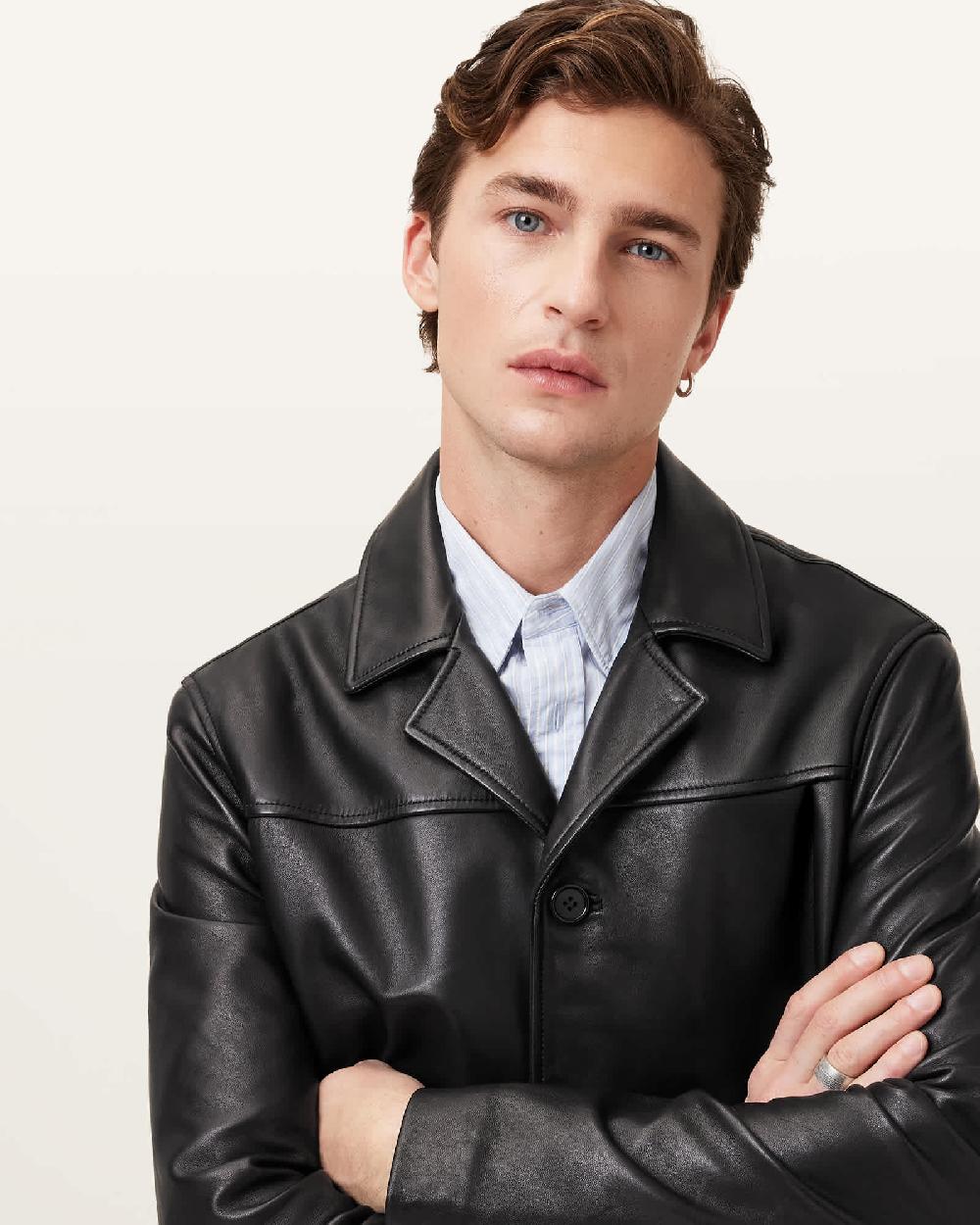 All Saints Watts Cropped Leather Blazer Black