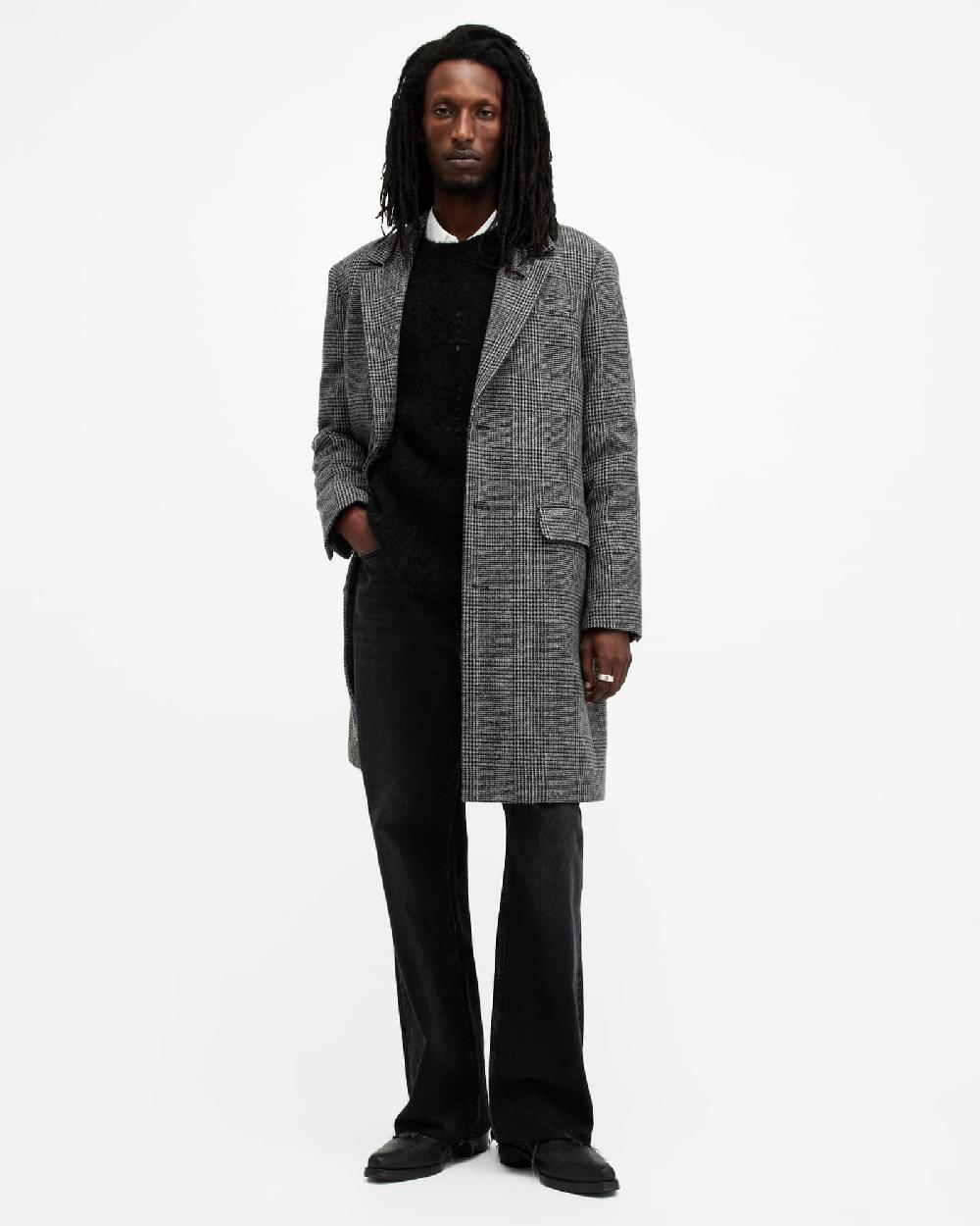 All Saints Whitlock Checked Formal Coat Grey