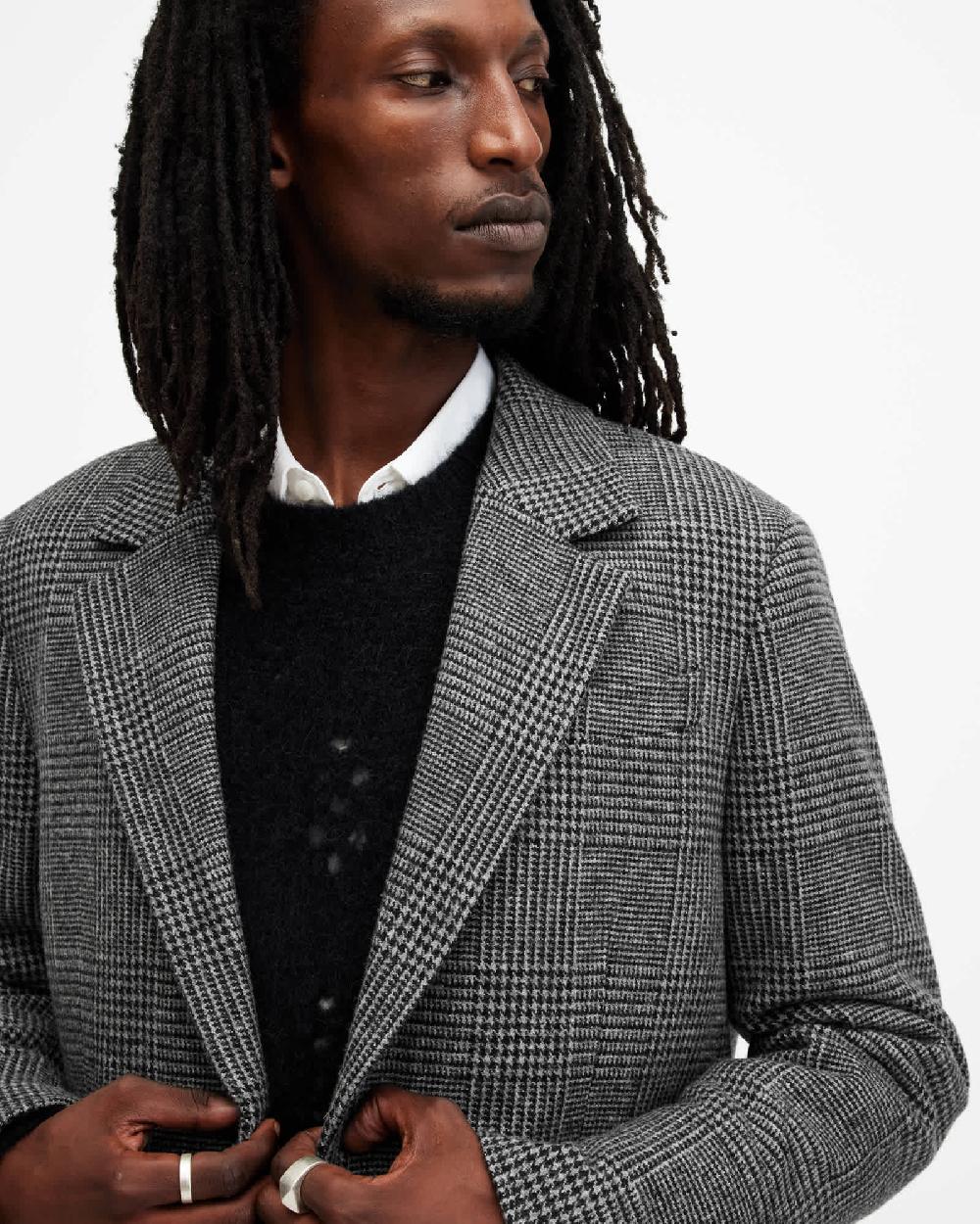 All Saints Whitlock Checked Formal Coat Grey