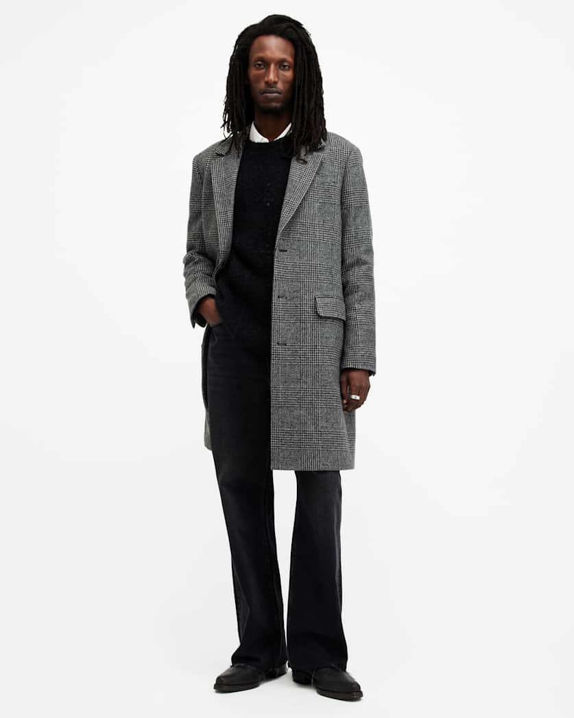 all saints Whitlock Checked Formal Coat Grey