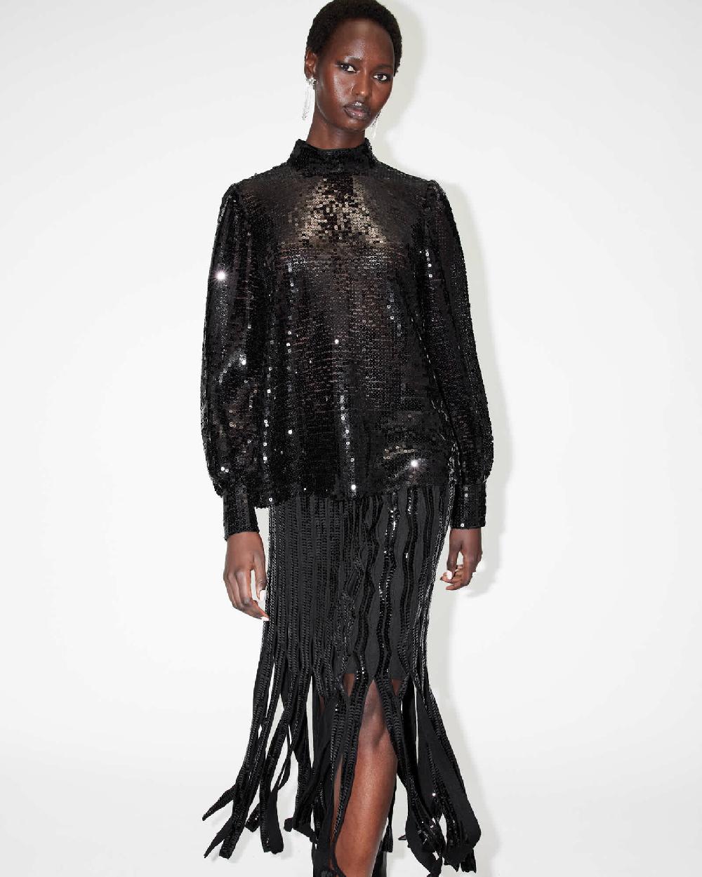 All Saints Whitney Long Sleeve Sequin Top Black