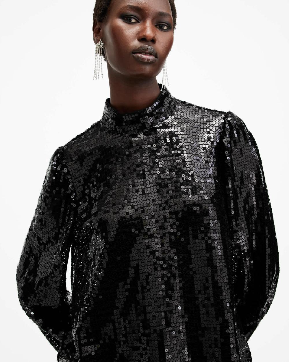 All Saints Whitney Long Sleeve Sequin Top Black