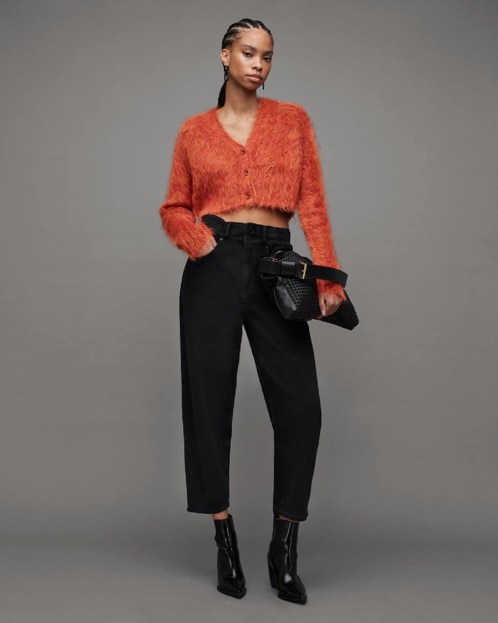 All Saints Wick Brushed V-Neck Cardigan PLANET RED