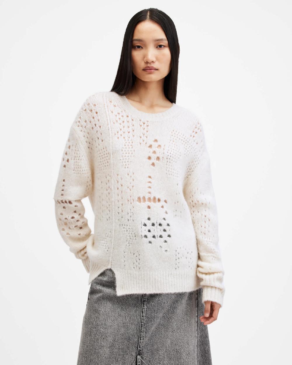 All Saints Winnie Crew Neck Sweater Chalk White