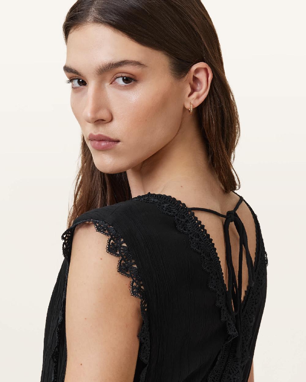 All Saints Xanthe Lace-Trimmed Maxi Dress Black