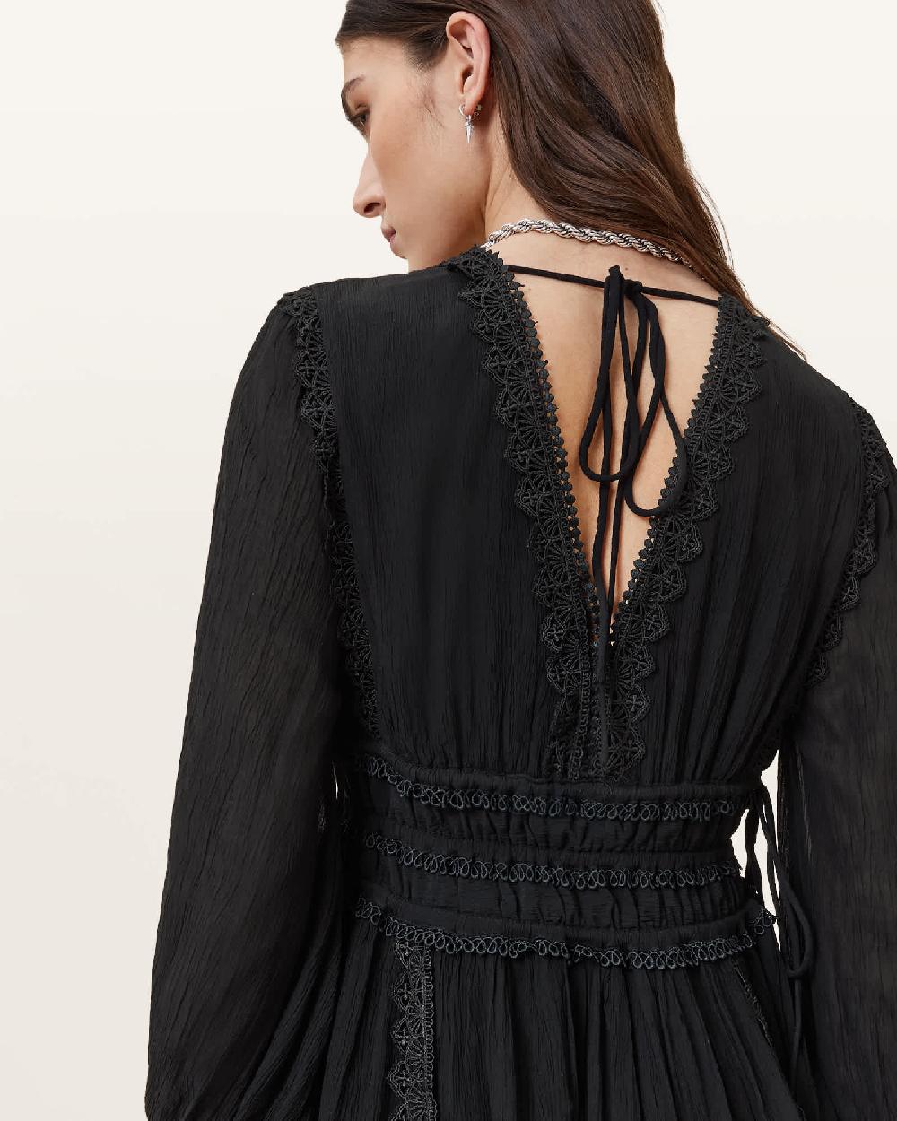 All Saints Xanthe Lace-Trimmed Mini Dress Black