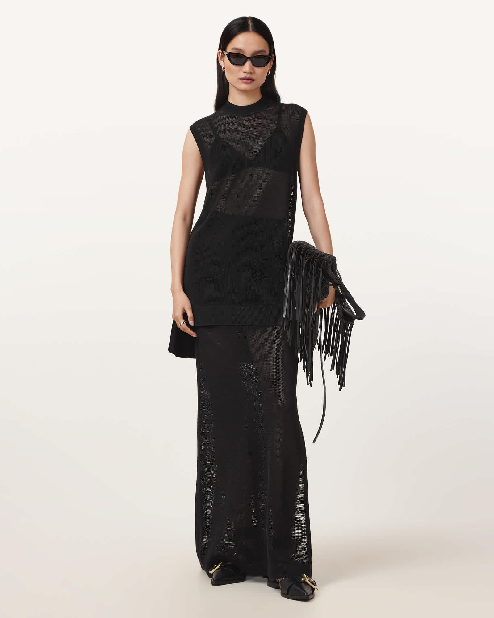 All Saints Yuri Knitted Maxi Skirt Black