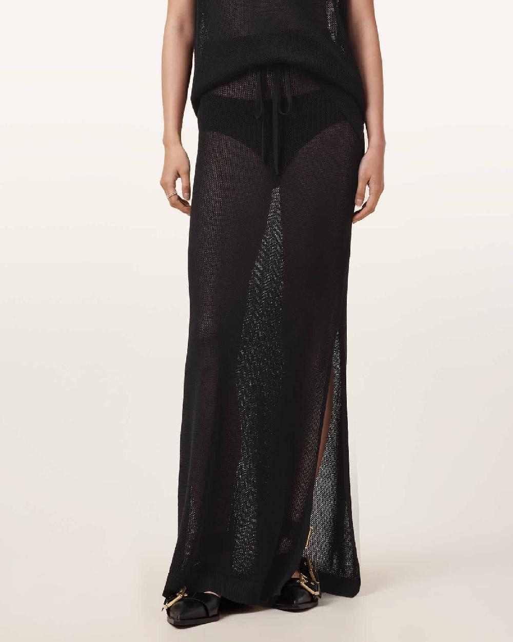 All Saints Yuri Knitted Maxi Skirt Black