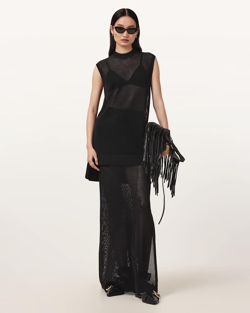 all saints Yuri Knitted Maxi Skirt Black