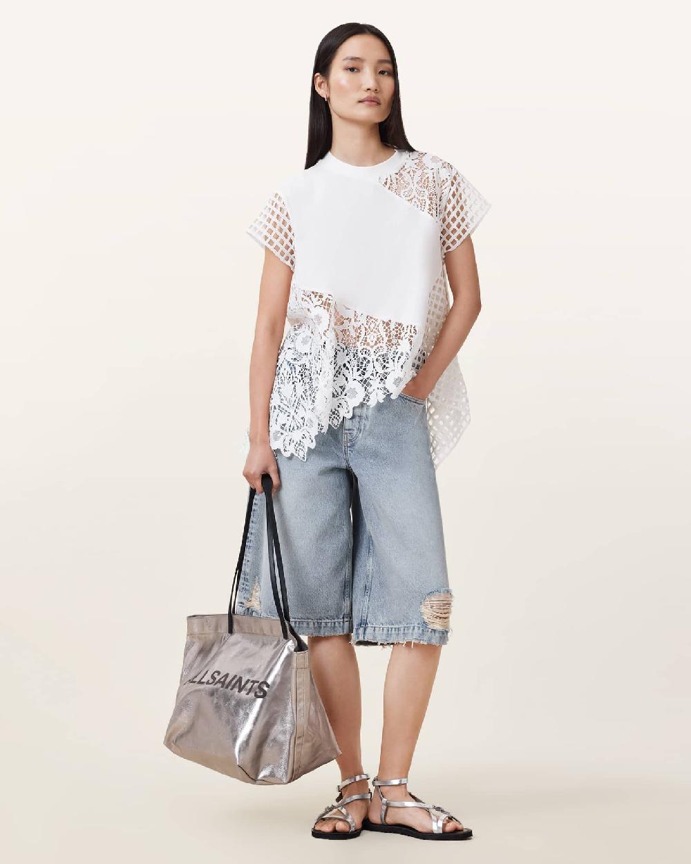 All Saints Zala Crochet Top Ecru White