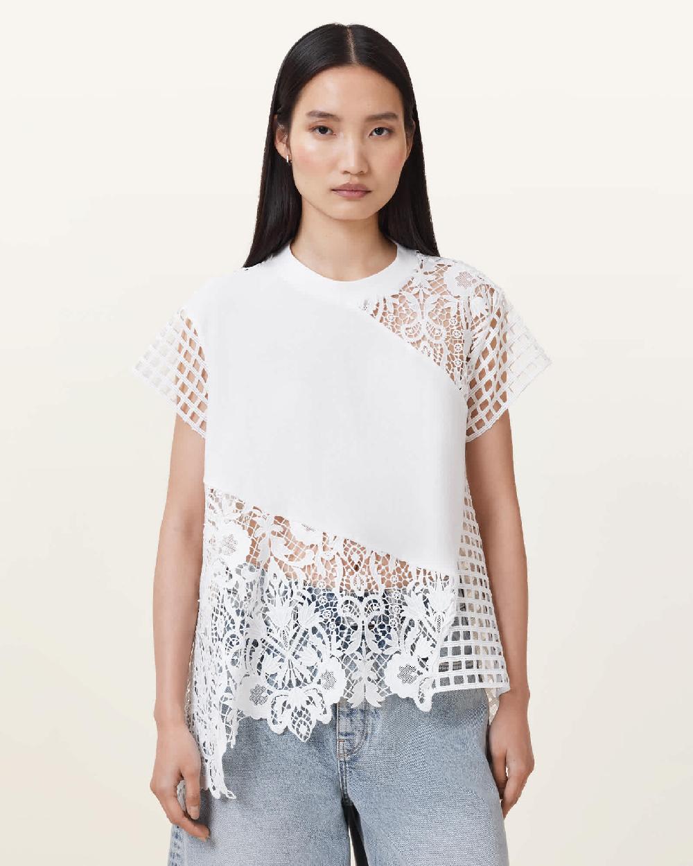 All Saints Zala Crochet Top Ecru White