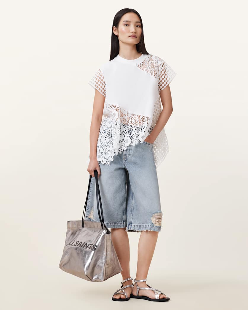 all saints Zala Crochet Top Ecru White