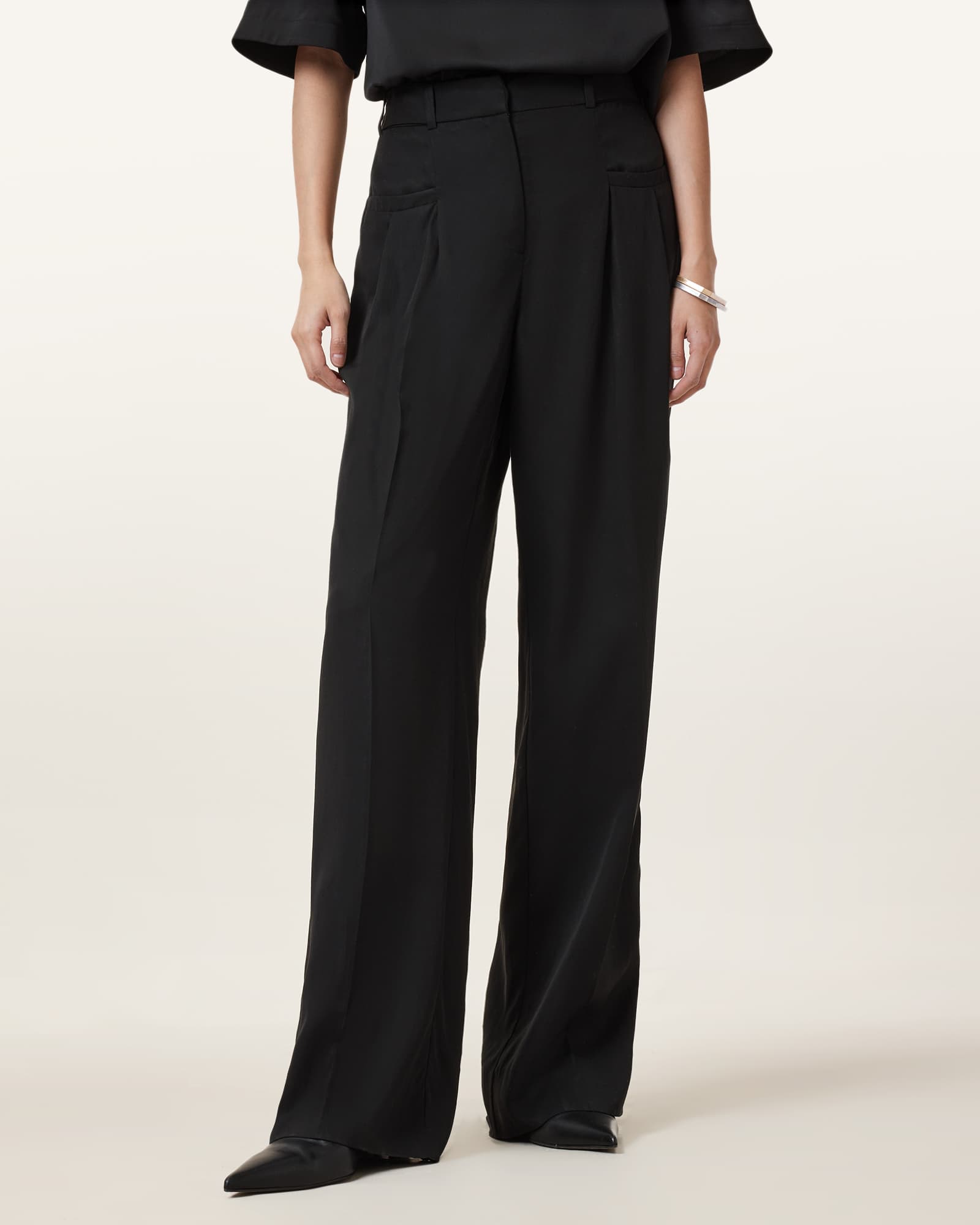 All Saints Zenni Mid Rise Wide Leg Trousers Black