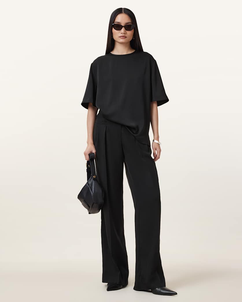 all saints Zenni Mid Rise Wide Leg Trousers Black