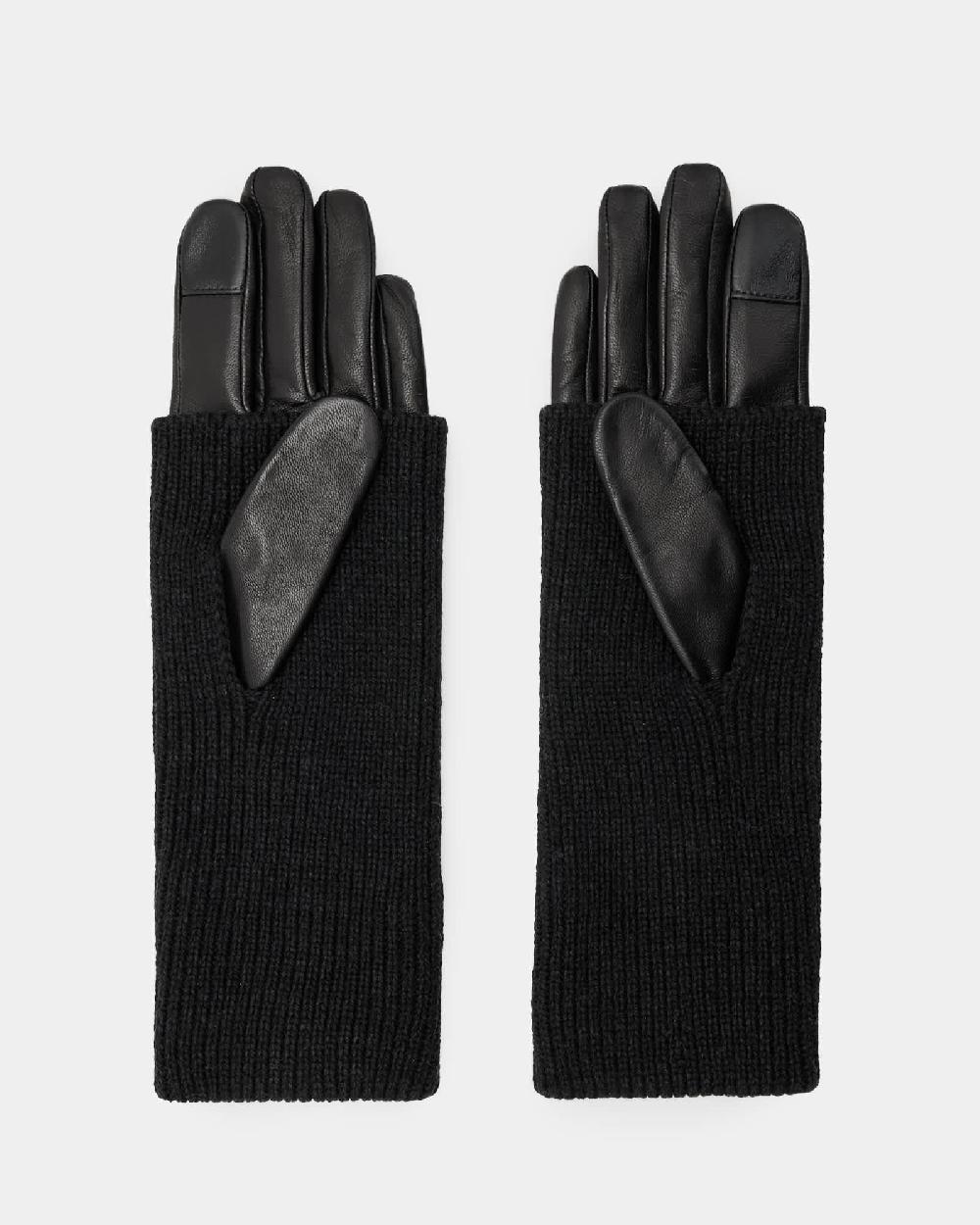 All Saints Zoya Knitted Cuff Leather Gloves Black