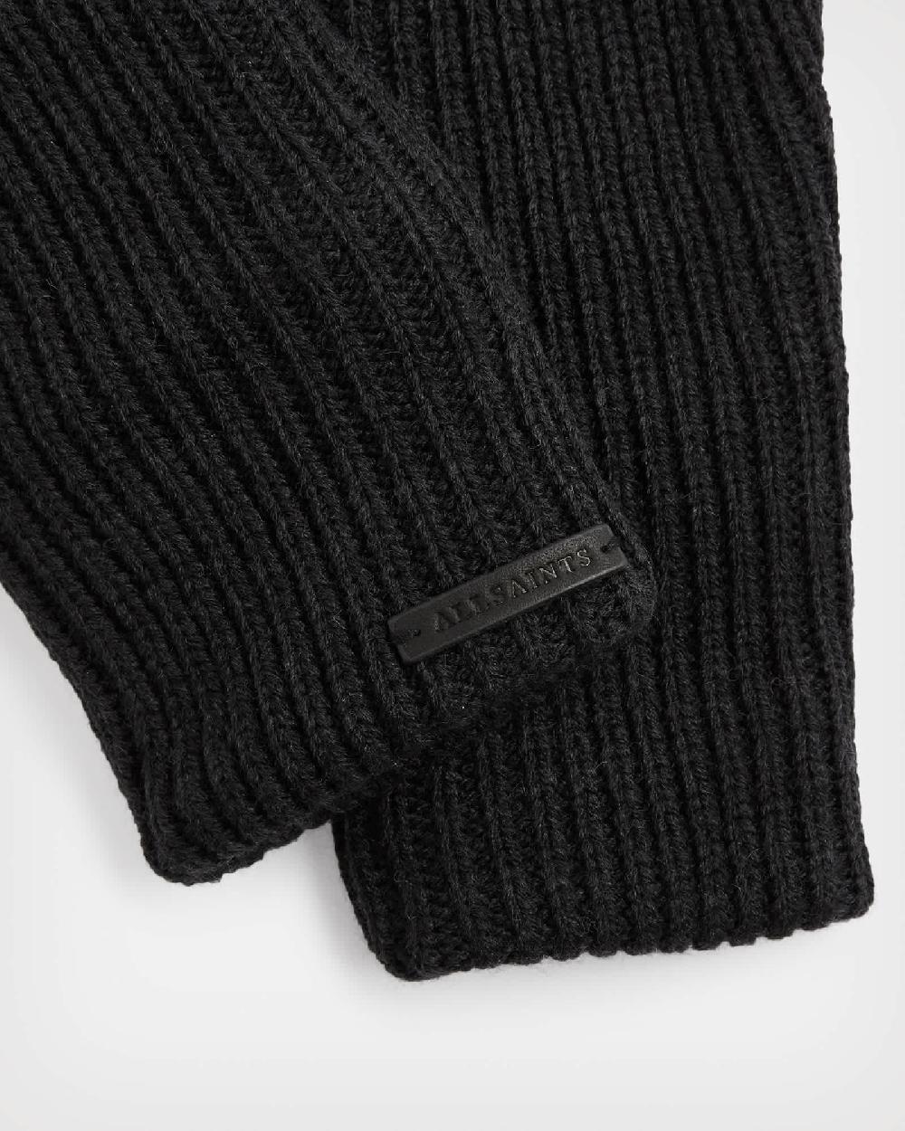 All Saints Zoya Knitted Cuff Leather Gloves Black