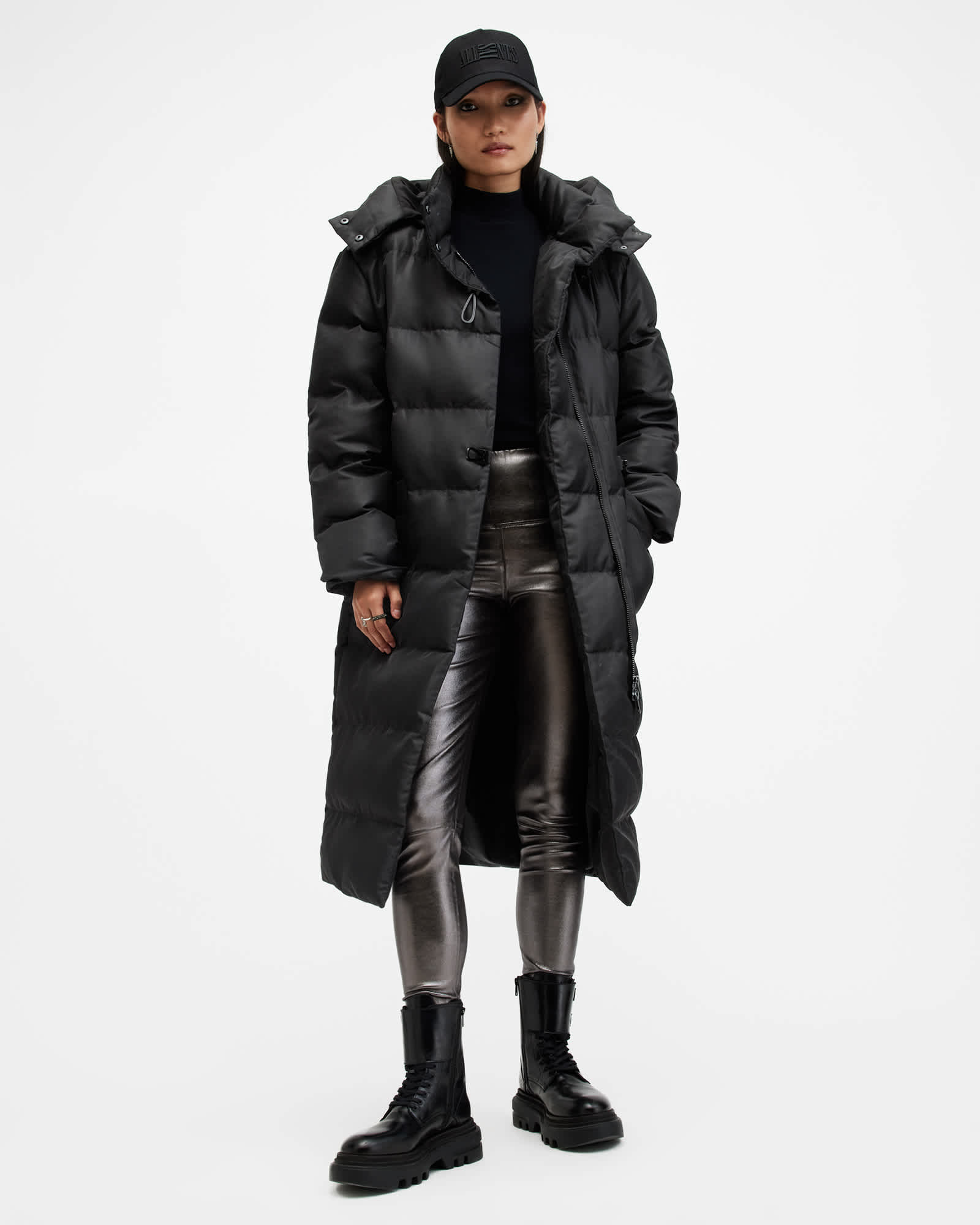 All Saints Allana Funnel Neck Recycled Puffer Jacket Black