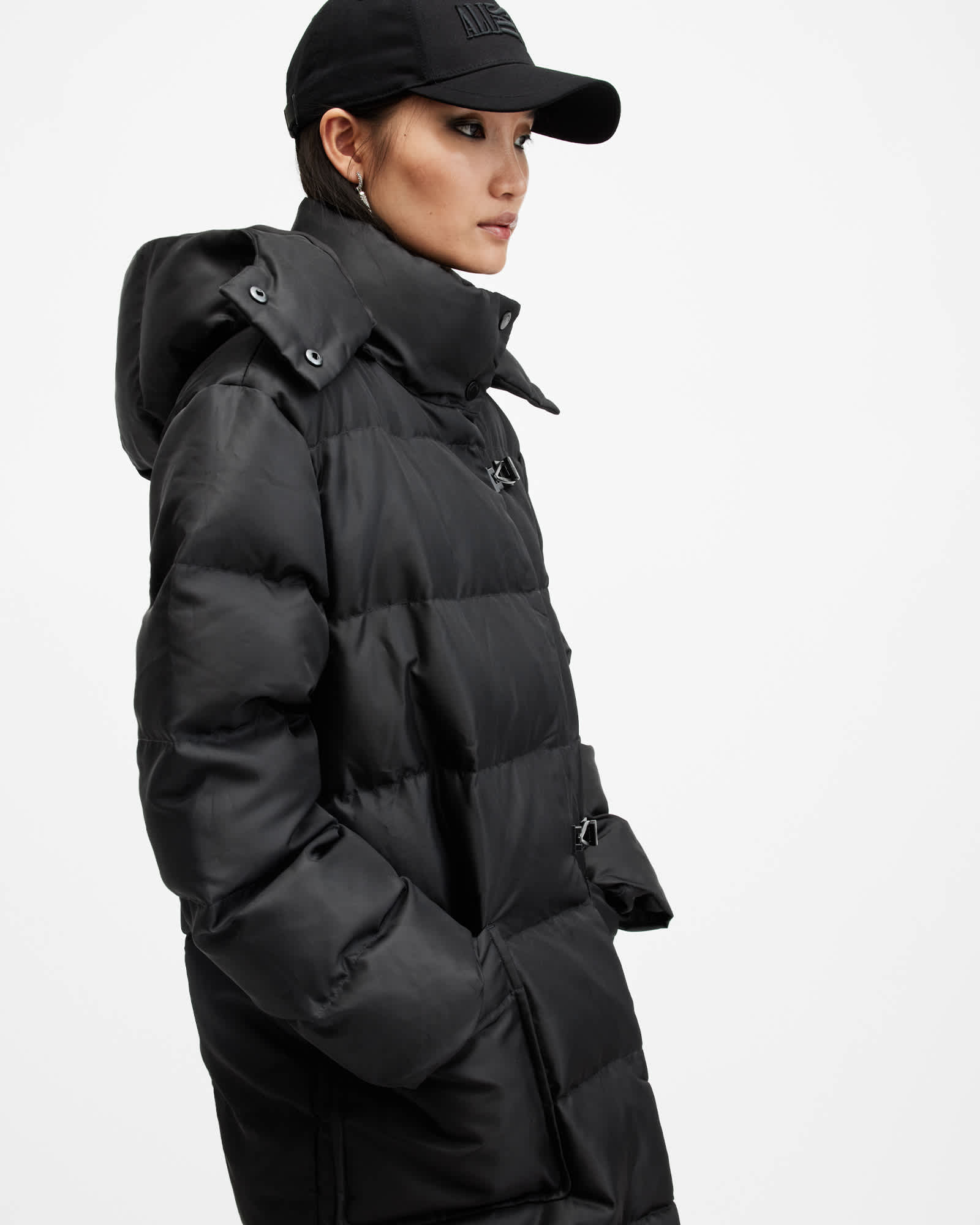 All Saints Allana Funnel Neck Recycled Puffer Jacket Black