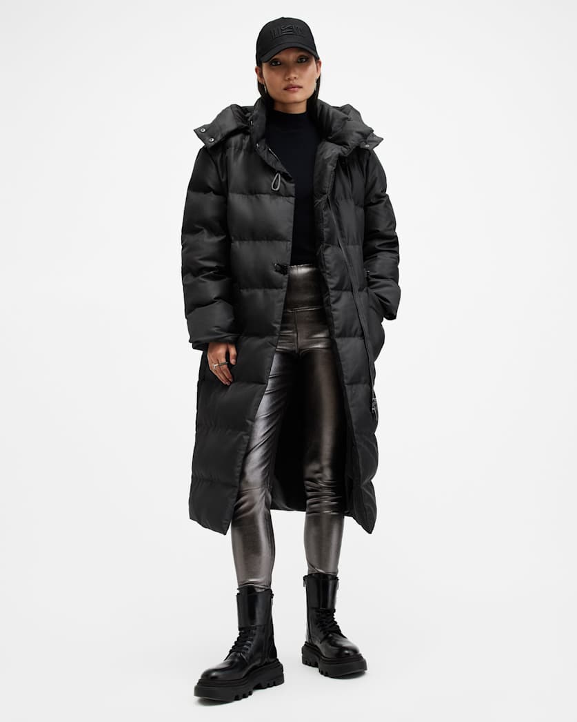 all saints Allana Funnel Neck Recycled Puffer Jacket Black