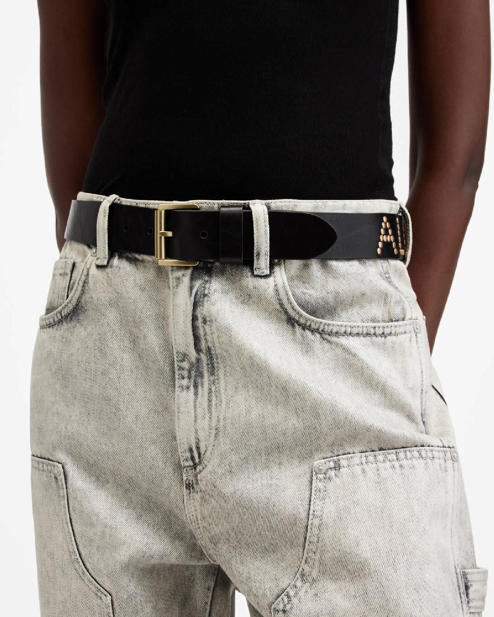 All Saints AllSaints Rock Studded Leather Belt BLACK/WARM BRASS